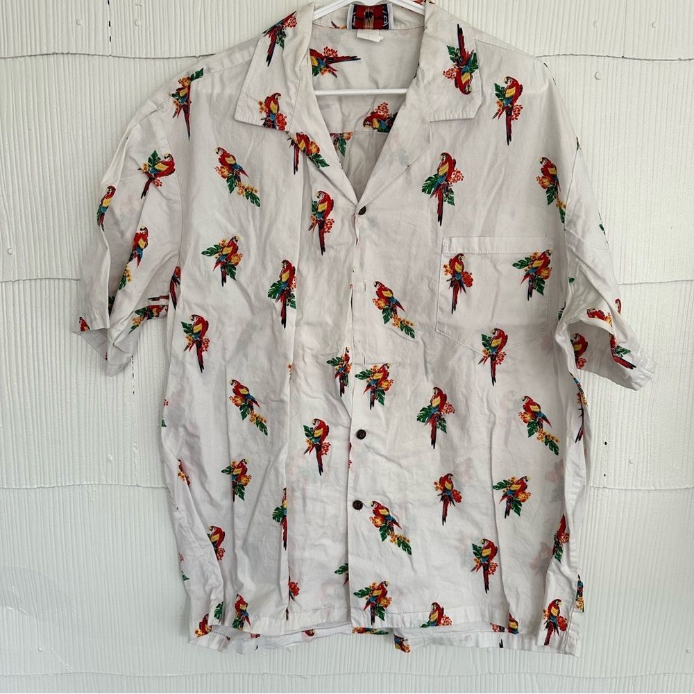 Pacific Legend Hawaiian Button Down Shirt Mens Parrot Resort Made in Hawaii